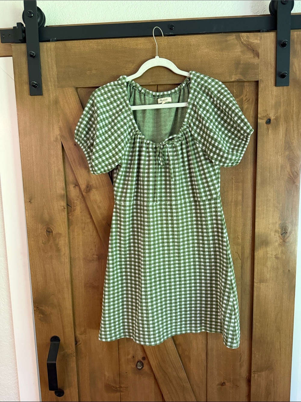 Madewell Jacquard Puff-Sleeve Mini Dress Green & White Like New